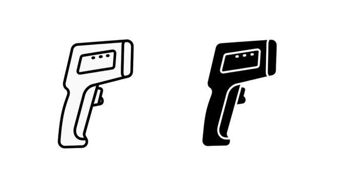 Vector illustration of infrared thermometer gun icon set, noncontact temperature measurement tool on a transparent background