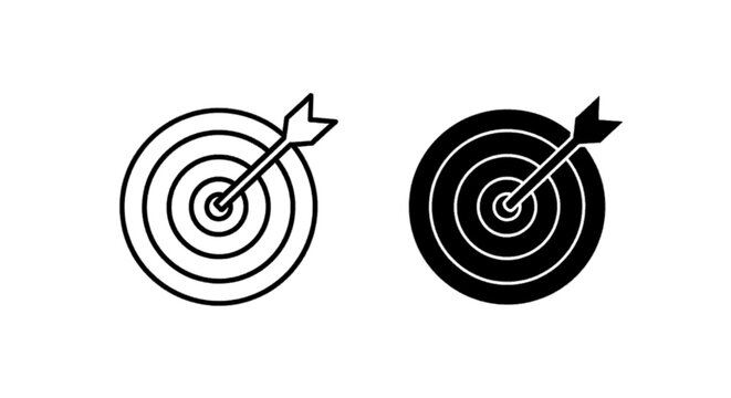 Vector illustration of target icon with arrow in the center, outline and solid style on a transparent background