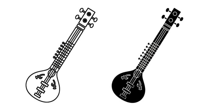 Vector illustration of sitar musical instrument vector illustration set on a transparent background