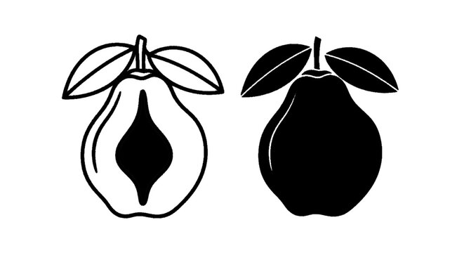 Vector illustration of guava fruit icon set, whole and cut in half, vector illustration on a transparent background