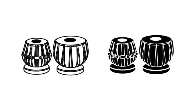 Vector illustration of tabla drum set icon, traditional indian musical instrument on a transparent background