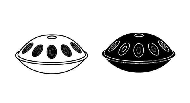 Vector illustration of set of two handpan musical instruments, vector illustration on a transparent background