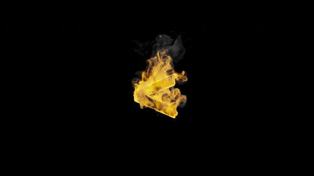 Burning less than sign < with realistic fire and smoke on transparent background. Seamless loop 4K animation for coding, overlays and motion graphics.