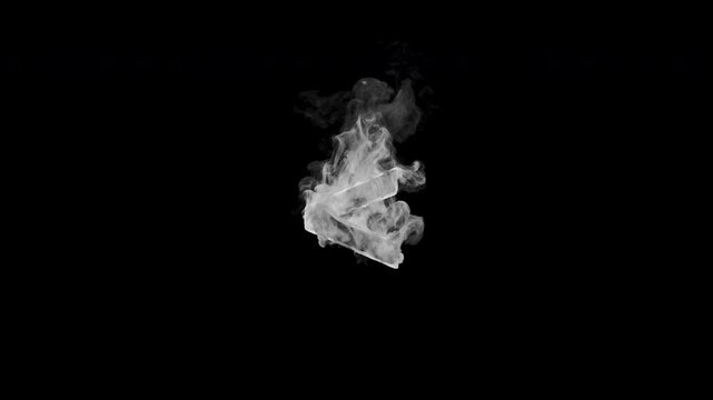 Smoky less than sign < with realistic white smoke on transparent background. Seamless loop 4K animation for typography, coding overlays and motion graphics.