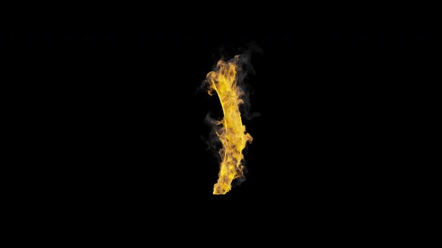 Burning closing parenthesis symbol ) with realistic flames and smoke. Fiery punctuation animation for typography, titles, text design and motion graphics. Seamless loop in 4K, alpha channel.