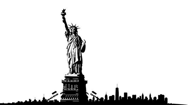 Statue of liberty with city skyline isolated on transparent background, Vector