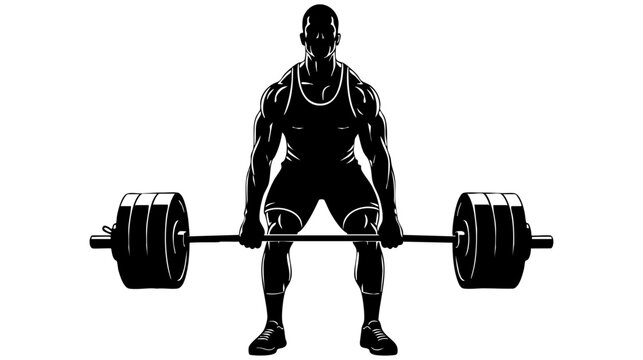 Man lifting a heavy barbell with weights isolated on transparent background, Vector