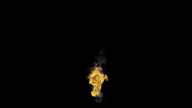 Burning comma punctuation mark with realistic flames and smoke on transparent background. Fiery symbol animation for typography, text design and motion graphics. Seamless loop in 4K, alpha channel.