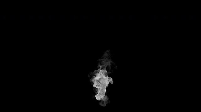 Smoking comma punctuation mark with realistic white smoke on transparent background. Smoky symbol animation for typography, titles, text design and motion graphics. Seamless loop in 4K, alpha channel.