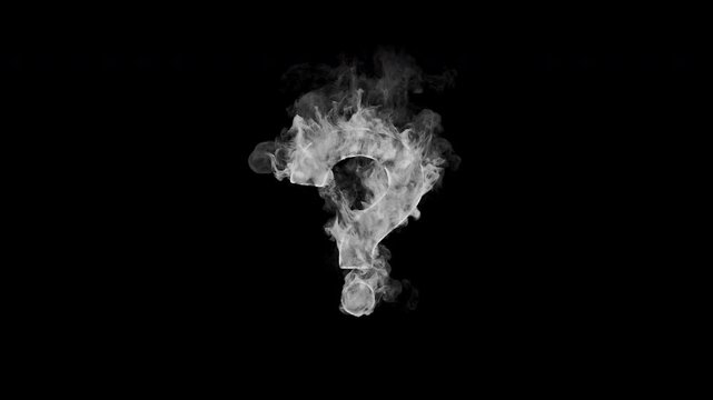 Smoky question mark ? with realistic white smoke on transparent background. Seamless loop 4K animation for titles, overlays, mystery visuals and motion graphics