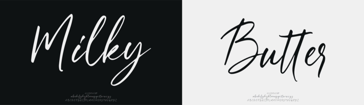 Milky Butter, Script elegant alphabet beauty logo font. Classic beautiful Modern luxury Serif Letter Minimal Fashion. Typography decoration logotype fonts, wedding, logos. vector illustration
