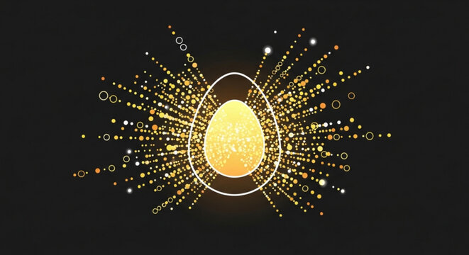 Glowing golden egg with radiant light trails on black background symbolizing hope and inspiration