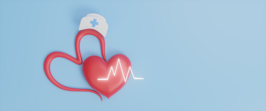 International nurse day, medical help and care concept, happy nurses day on earth with stethoscope to mark the contributions that nurses make to society, copy space for text, 3d rendering illustration