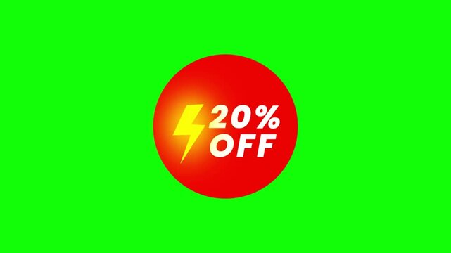 Animated 20% Off Sale Badge on Green Screen &ndash; Lightning Effect Discount Sticker Loop