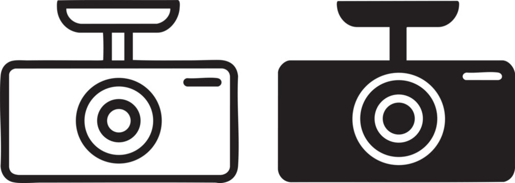 Set of dash cam icons simple line and solid vector graphics for automotive technology and security concepts isolated on white