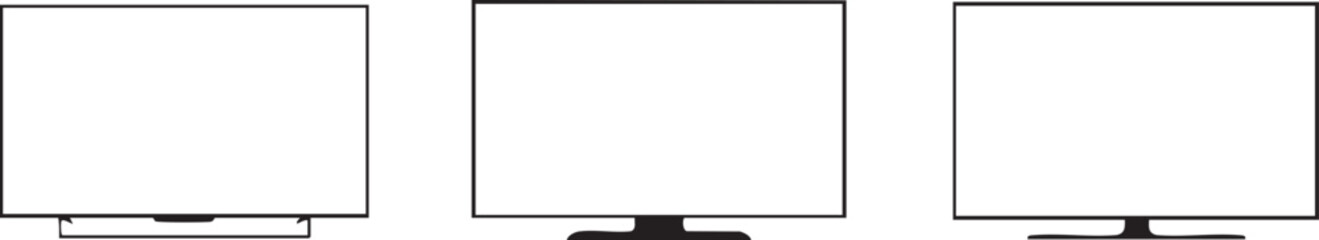 Obraz premium Collection of modern flat screen televisions digital display devices with blank screens for mockups and presentations isolated on white