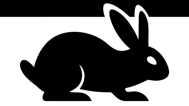 Detailed black rabbit silhouette icon isolated on white, symbolizing spring, Easter, wildlife, and nature for graphic design elements.