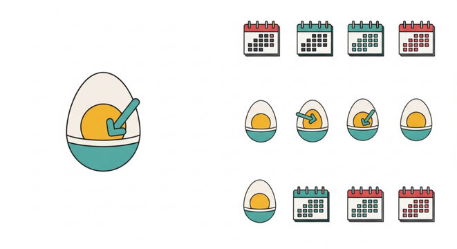 Colorful egg timer icons with calendar symbols for time management and organization