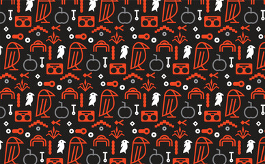 Obraz premium Halloween Spooky Icons Seamless Pattern