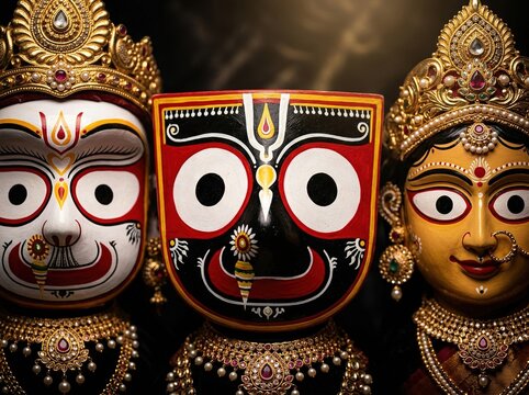 Sacred Jagannath Trio Illustration with Traditional Indian Spiritual Design