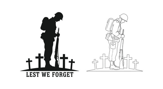 Remembrance Day, Lest We Forget, Soldier Silhouette, Memorial Vector Icons