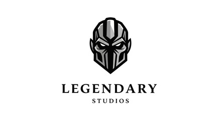 Fototapeta premium Legendary Studios Mascot Logo - Futuristic Robotic Warrior Head Vector Illustration for Gaming and Esports Branding