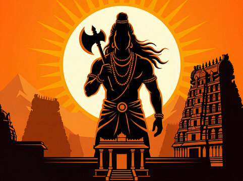 Lord parashurama silhouette with traditional temple architecture