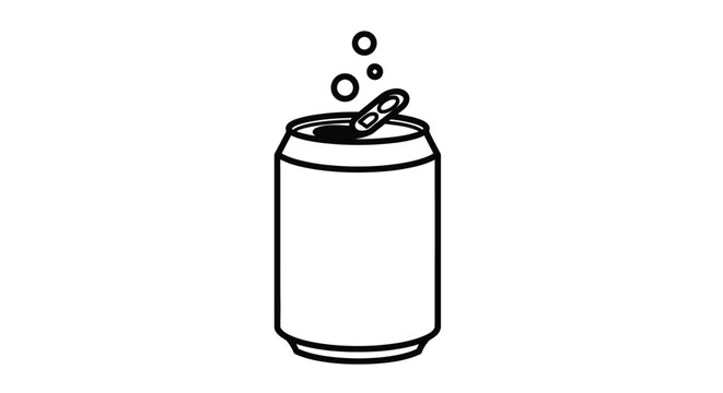 Classic refreshing carbonated beverage can vector illustration, depicting an open aluminum container with effervescent bubbles, perfect for graphic design elements and drink-related projects.