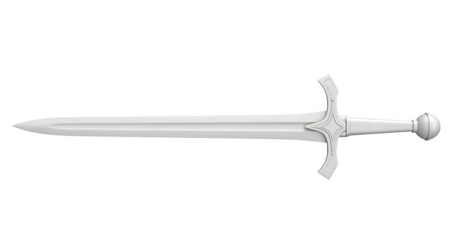 A silver sword lies on a transparent background with its blade and handle visible.