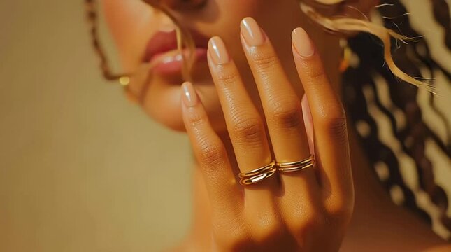 A close-up of a woman's hand displaying a stylish ring, showcasing elegance and beauty.