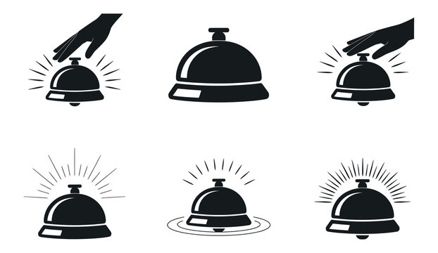 Service bell icon set for hotel reception, restaurant desk, and customer call, vector illustration representing hospitality and service notifications