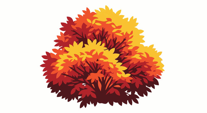 Stylized autumn bush with vibrant red, orange, and yellow foliage