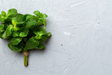Mint leaf. Fresh mint on Colored background. Mint leaves isolated Top view with copy space © sosiukin