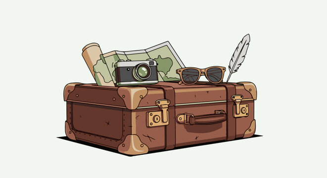 Vintage suitcase packed with essentials for an exciting journey awaits exploration