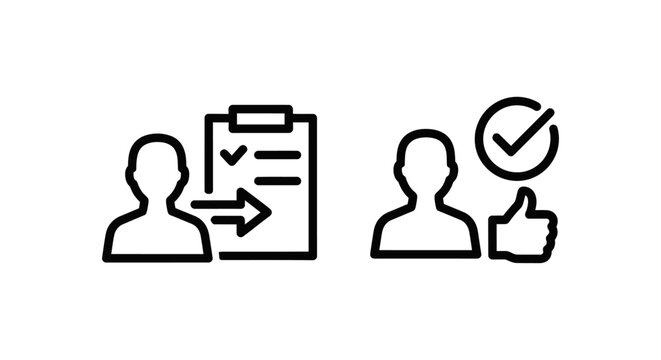 Role assignment and approval icons set. outline vector symbols for user management, task delegation, or workflow processes