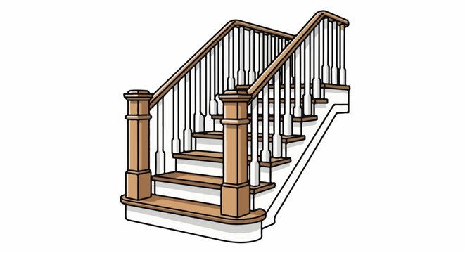 Wooden staircase with banisters and spindles leading upwards