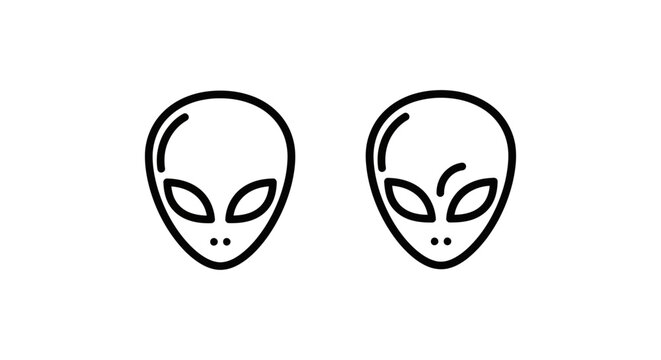 Alien head icons: mysterious extraterrestrial line art vector symbols for science fiction, space, and conspiracy themes