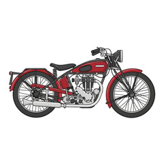 Fototapeta premium Vintage Red Motorcycle Illustration, Classic Retro Vehicle Side View