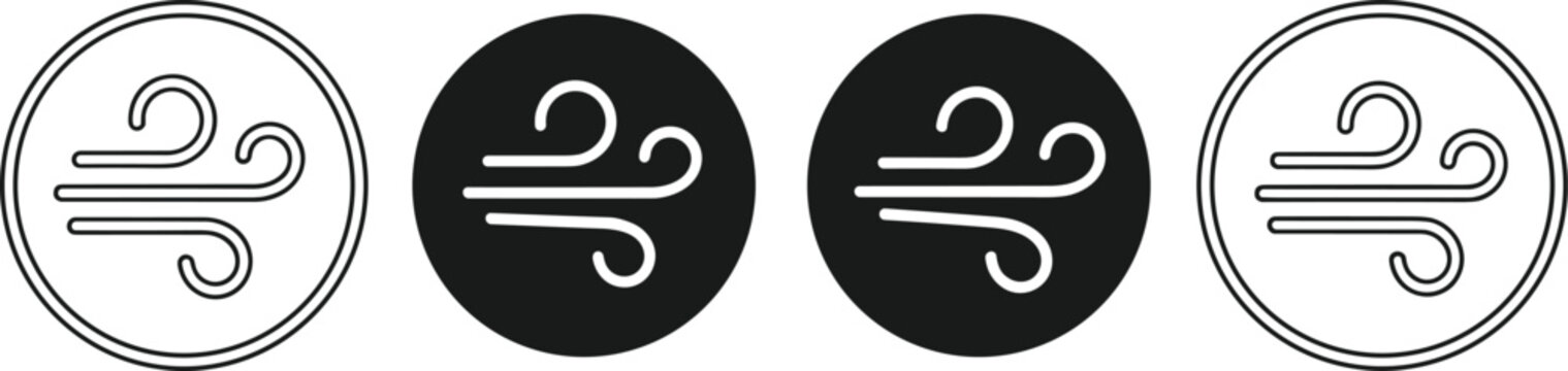 Wind Icon Set with Air Flow Symbols in Line and Solid Style Weather and Breeze Symbol Vector Illustration Collection