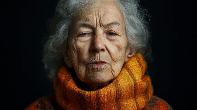 Expressive senior woman with grey hair asking for silence with her finger on her lips