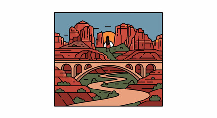 Obraz premium Iconic arched bridge spans a winding river through a red rock desert canyon