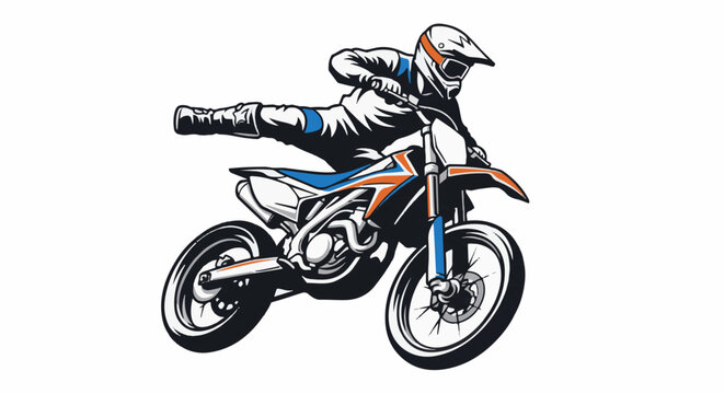 Dynamic illustration of a dirt biker performing a mid-air trick on white background