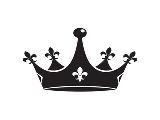 A black crown with fleur de lis decorations on a white background © Urmi