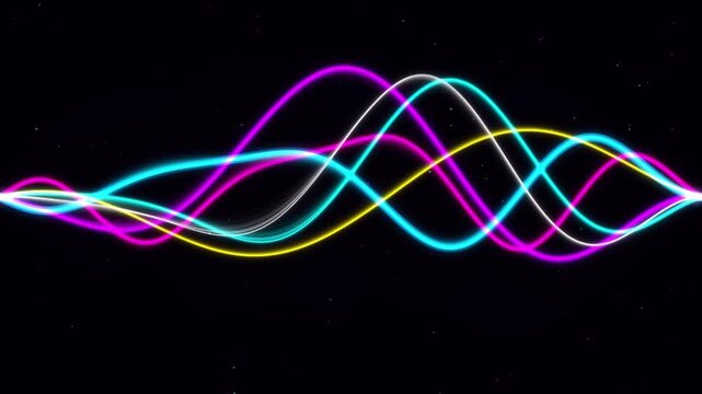 Dynamic Visualization of Neon Sound Waves Pulsating Across a Dark Digital Background, Abstract Equalizer Display