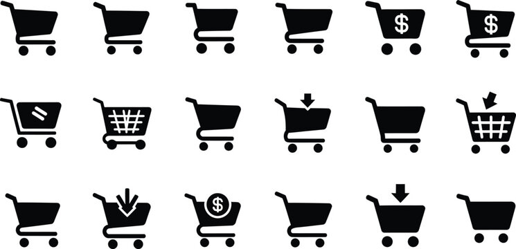 E-commerce shopping cart icon set for online retail and apps with e commerce icons with purchase icons