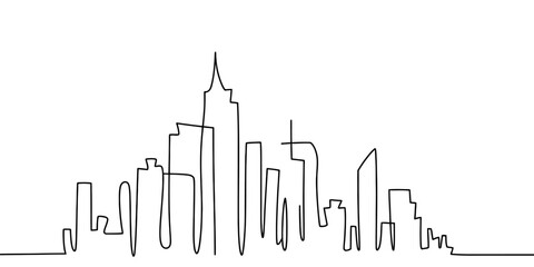 Obraz premium A minimalist continuous line drawing depicting a modern city skyline against a plain white background