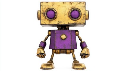 Fototapeta premium Vintage Robot Character with Purple Accents and Metallic Finish