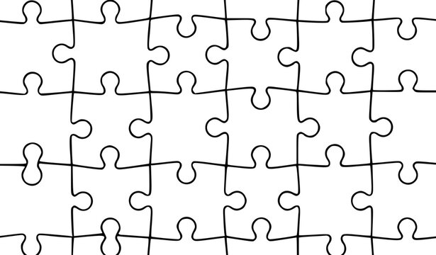 Minimal puzzle grid 48 pieces jigsaw template 8x6 layout thinking challenge black and white vector