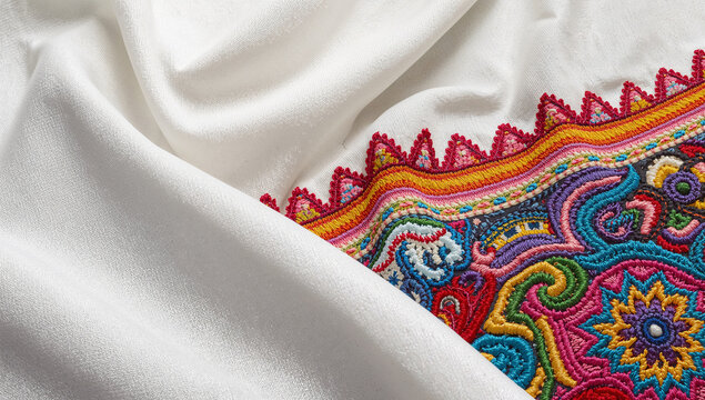 白い伝統布に鮮烈な刺繍が走るエチオピア織物の壮観な表現美
