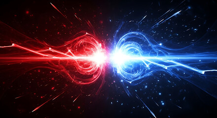 Obraz premium A vibrant abstract image of red and blue lights colliding in space